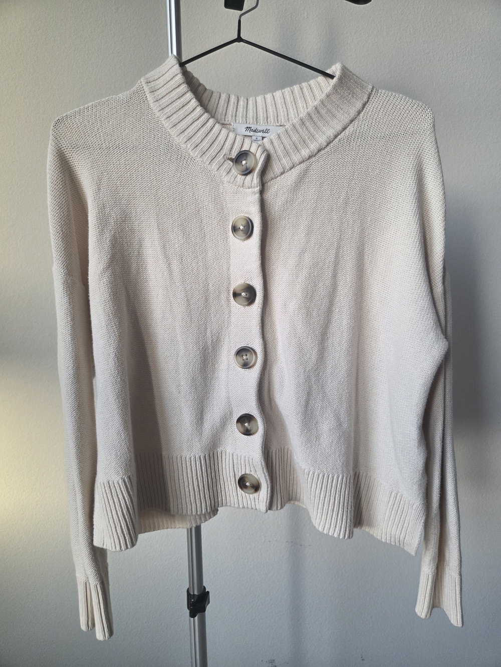 Madewell Vintage Ivory Button-Front Cropped Crewneck Cardigan Sweater S
